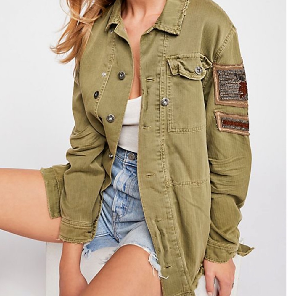 Free People Embellished Military Shirt Jacket